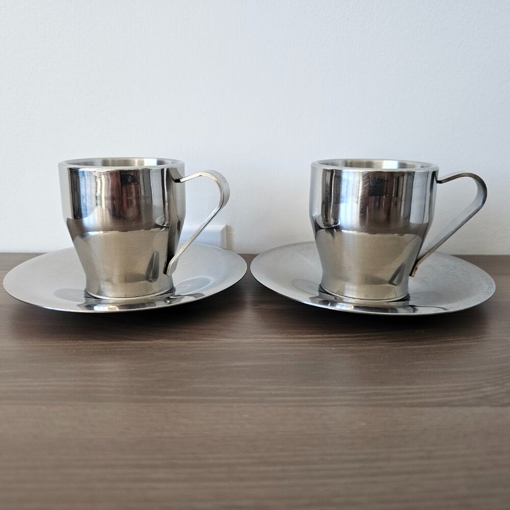 BREVILLE Cafe Roma Espresso Set Cups/Mugs Saucers Stainless Steel Double Wall